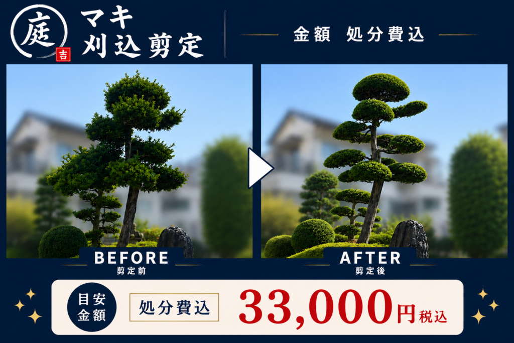 マキの剪定紹介。川口市の植木屋『庭吉』