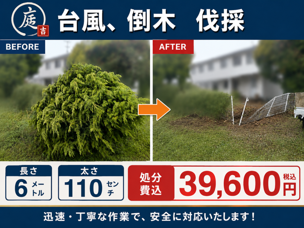 さいたま市にて台風による倒木伐採。川口市の専門業者『庭吉』
